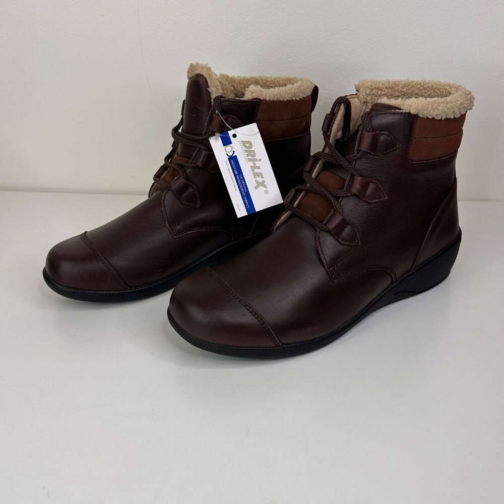 Drew Womens Josie Brown Leather Ankle Boots Size 7.5‎ M With Faux Fur Lining